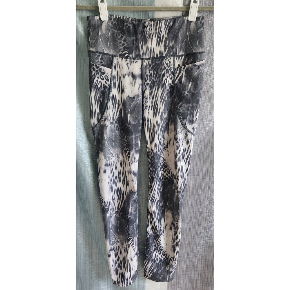 Bebe Sport Womens M Animal‎ Print High Waist Leggings Snow Leopard Yoga Gym